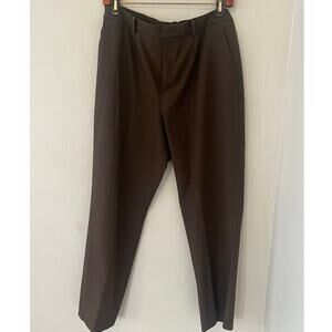 Women's Uniqlo Brown Straight Leg Pleated Dress Work Pants Trousers Size Large